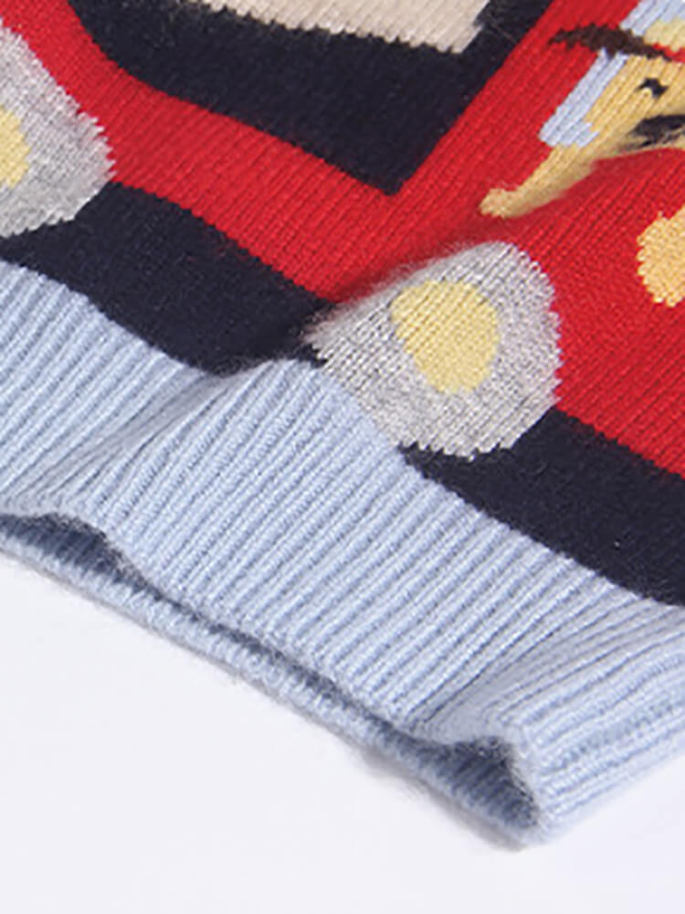 Kids Fun Vehicle Knit Pullover Cashmere Crew Neck Sweater